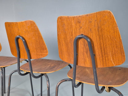 8 Vintage Danish Stacking Chairs Teak Plywood Steel Frame 1960 Retro EB8374 MSTA