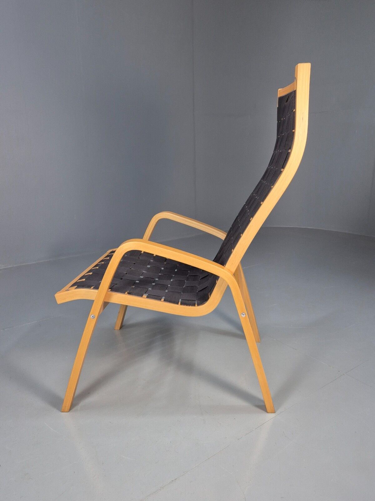 Vintage Danish Lounge Chair Black Canvas Bentwood Aalto Style Retro EB8516 MBEN