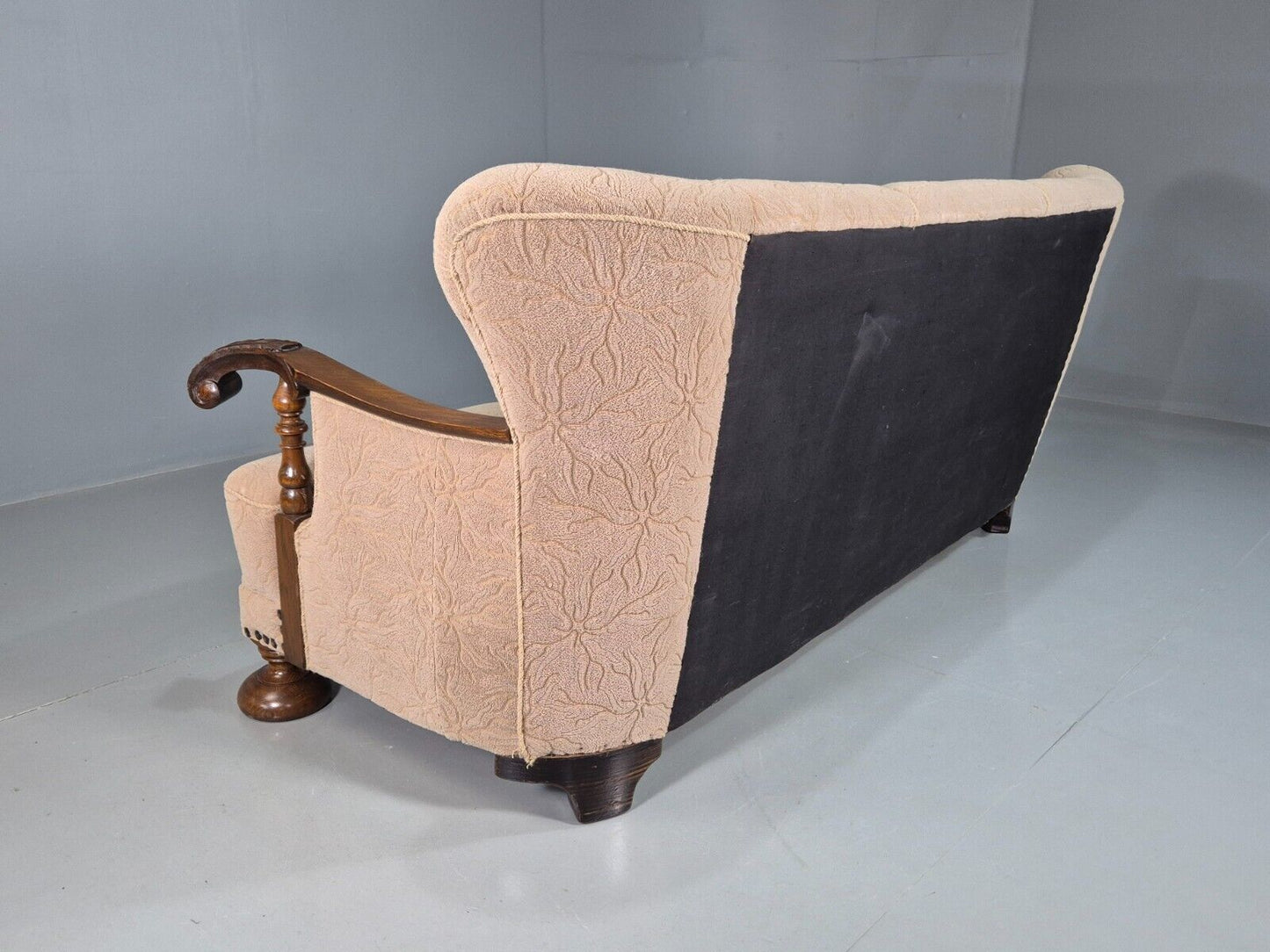 Vintage Danish 3 Seat Sofa Cream Moquette Oak Frame 1930s Antique EB7793 M3SS