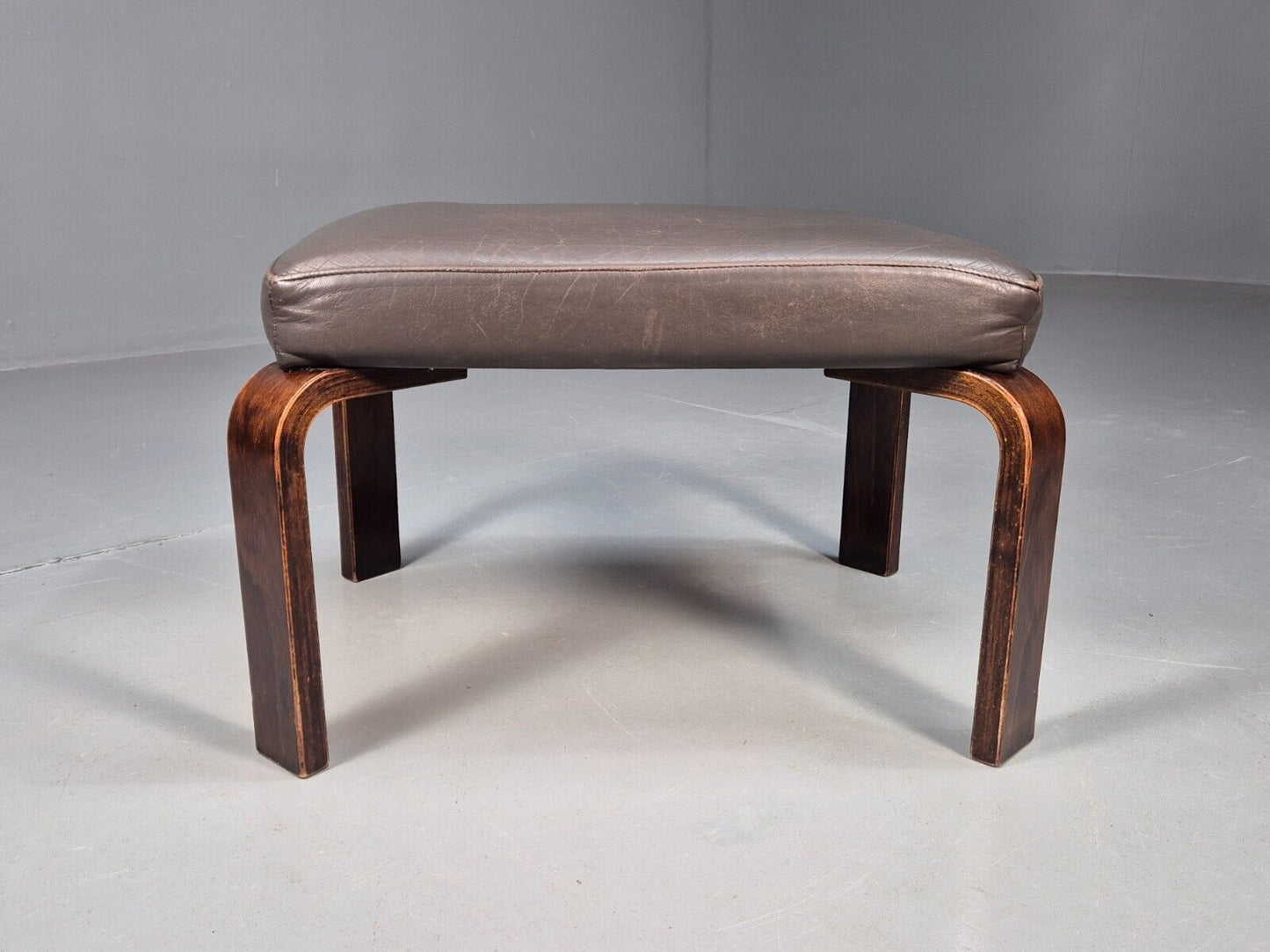 Vintage Danish Footstool Brown Leather Bentwood 1970s Retro MCMEB8461 MFOO