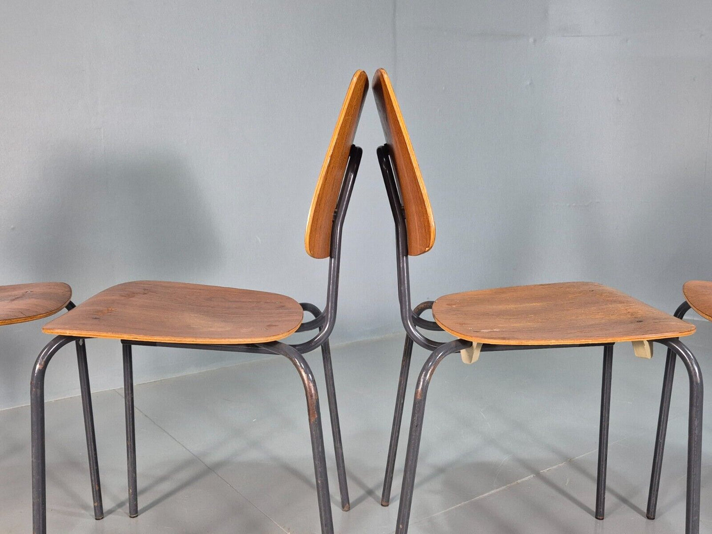 6 Vintage Danish Stacking Chairs Teak Plywood Steel Frame 1960 Retro EB8372 MSTA