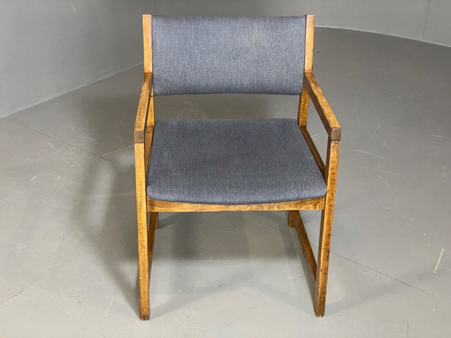 EB6149 Vintage Elbow Chair by Slagelse Oak Blue Cotton Danish Lounge MDIN