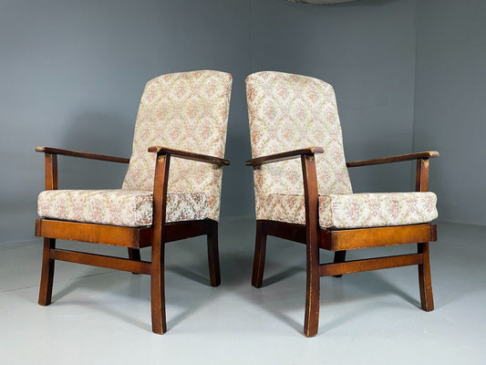 EB6965 2 Vintage Lounge Chairs Floral Cotton Upholstery Beechwood  Retro MNOR