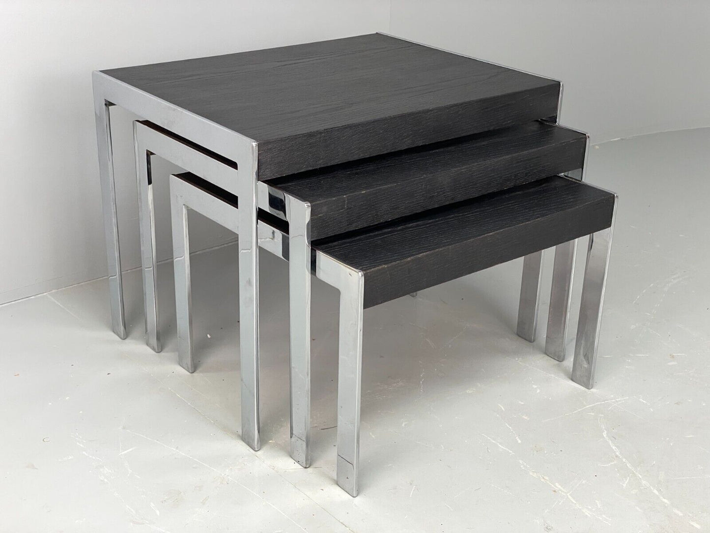 EB7135 Contemporary Nest Of Tables In Black Painted Ash and Chrome MWOO