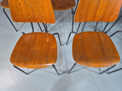 8 Vintage Danish Stacking Chairs Teak Plywood Steel Frame 1960 Retro EB8373 MSTA