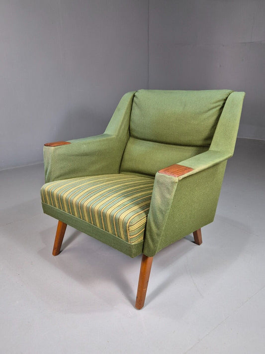 Vintage Danish Lounge Chair Green Wool Teak Paws Retro MCM EB7225 MNOR