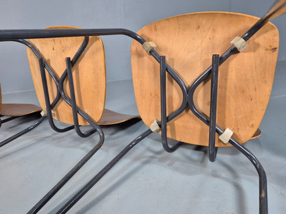 4 Vintage Danish Stacking Chairs Teak Plywood Steel Frame 1960 Retro EB8367 MSTA