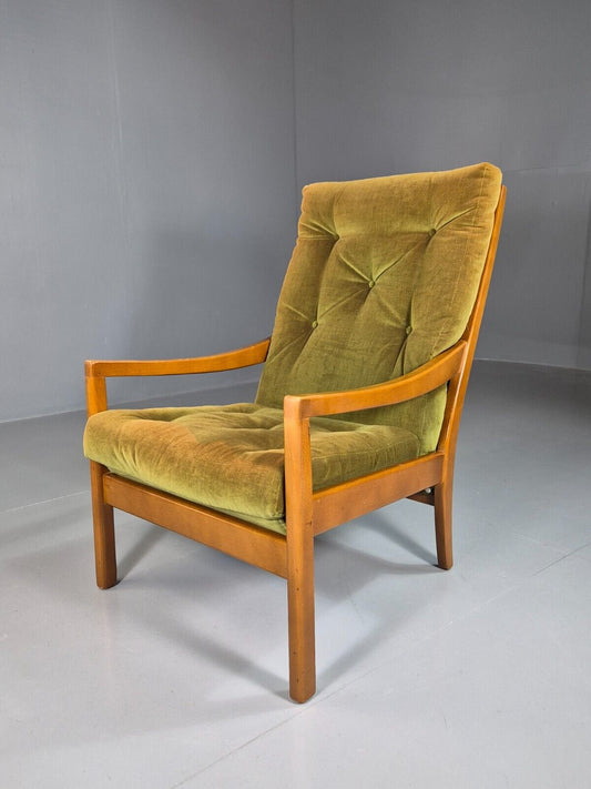 EB7570 Vintage Lounge Chair Green Hardwood Frame Cintique Retro MCM MNOR