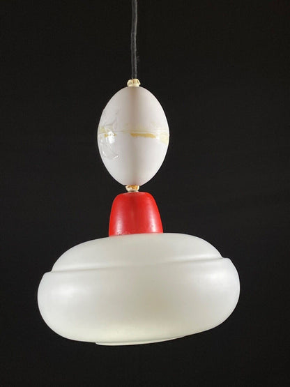 EB5096 Danish Opaline Glass with Red and White Plastic Pendent Light, Retro LCLC