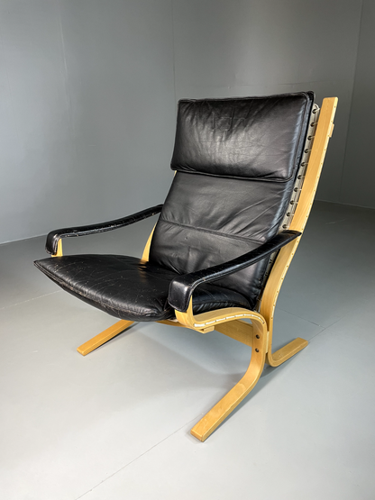 EB5882 Vintage Danish Westnofa Siesta Chair, Black Leather, Relling, MCM, MBEN