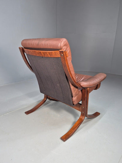 Vintage Danish Lounge Chair Brown Leather Bentwood Frame 1970s Retro EB8633 MBEN