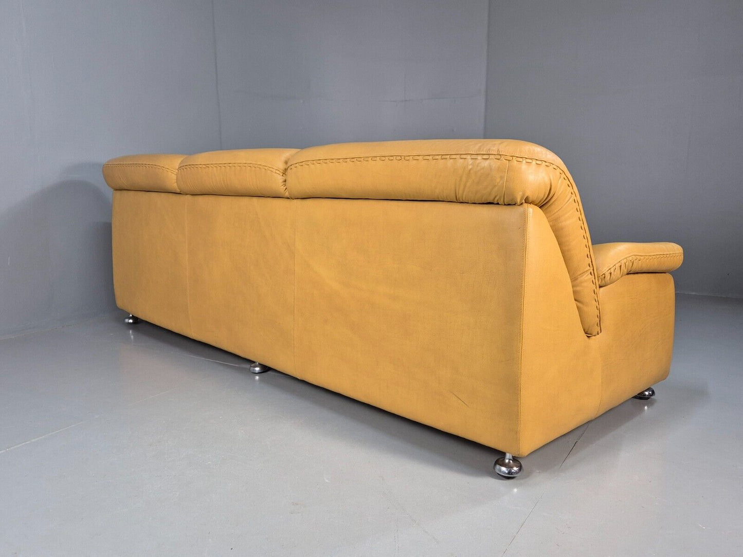 Vintage De Sede Style 3 Seat Sofa Mustard Leather Retro 1970 MCM EB8426 M3SS