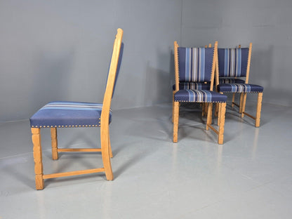 6 Vintage Danish Dining Chairs Blue Wool Oak Kjaernulf Style 1970s EB8300 MDIN