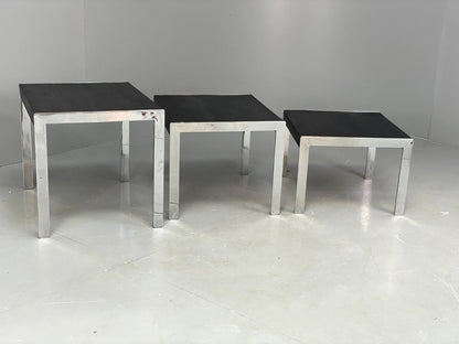 EB7135 Contemporary Nest Of Tables In Black Painted Ash and Chrome MWOO