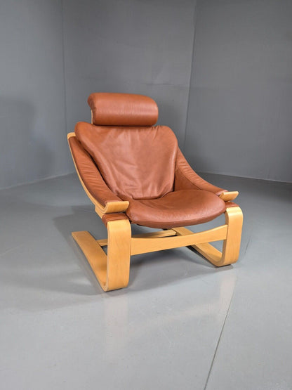 Vintage Lounge Chair Leather Bentwood Krokken Fribytter Retro MCM EB7420 MBEN