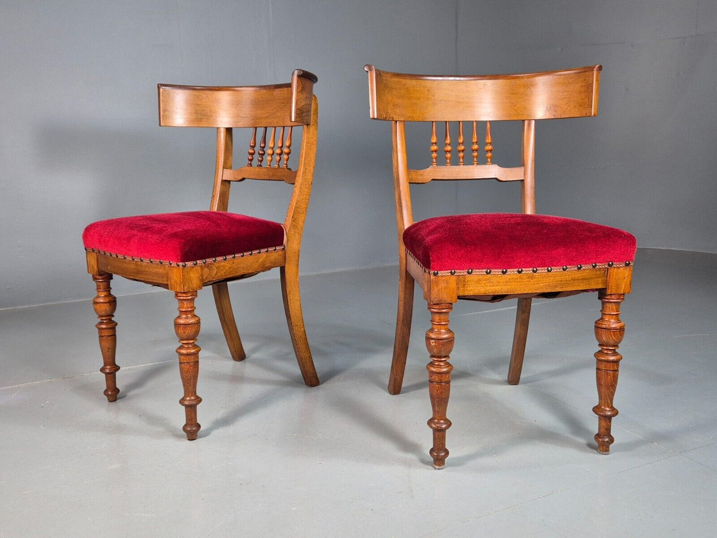 Pair Antique Danish Red Velvet And Mahogany Side Chairs Vintage EB8034 VCLO