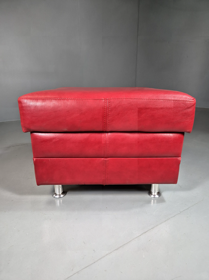 Vintage Danish Footstool Red Leather Retro EB7387 MFOO