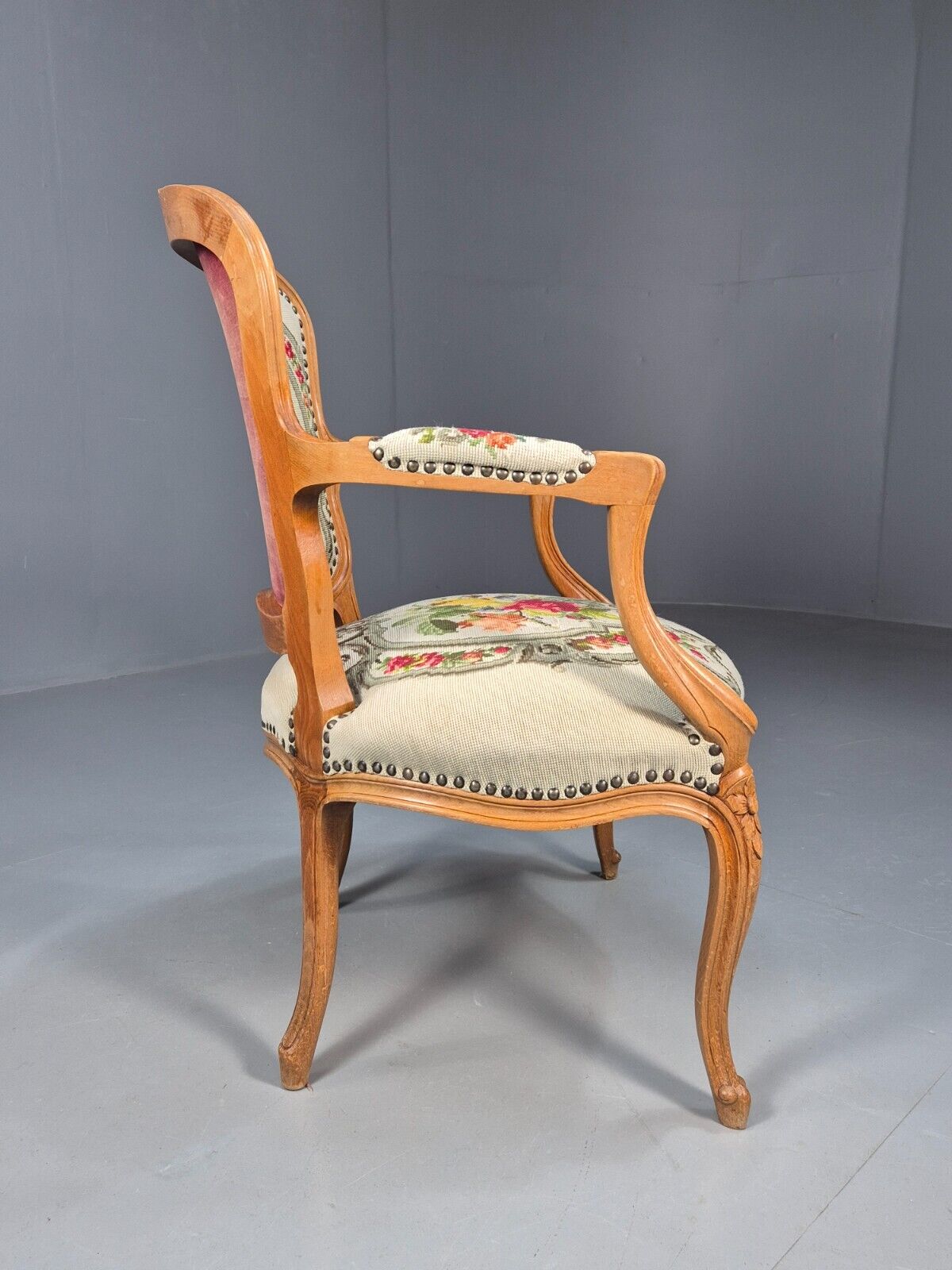 Vintage Danish Fauteuil Chair Embroidery French Antique Style 1963 EB8082 VCAR