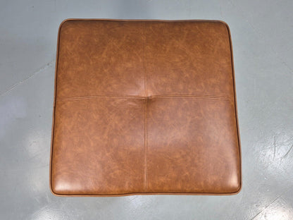 Vintage Footstool Brown Faux Leather Metal Base Retro EB8518 MFOO