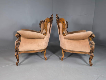 EB7112 2 Vintage French Style Rococo Chairs  Yellow Green 1970s Retro Repo VCAR