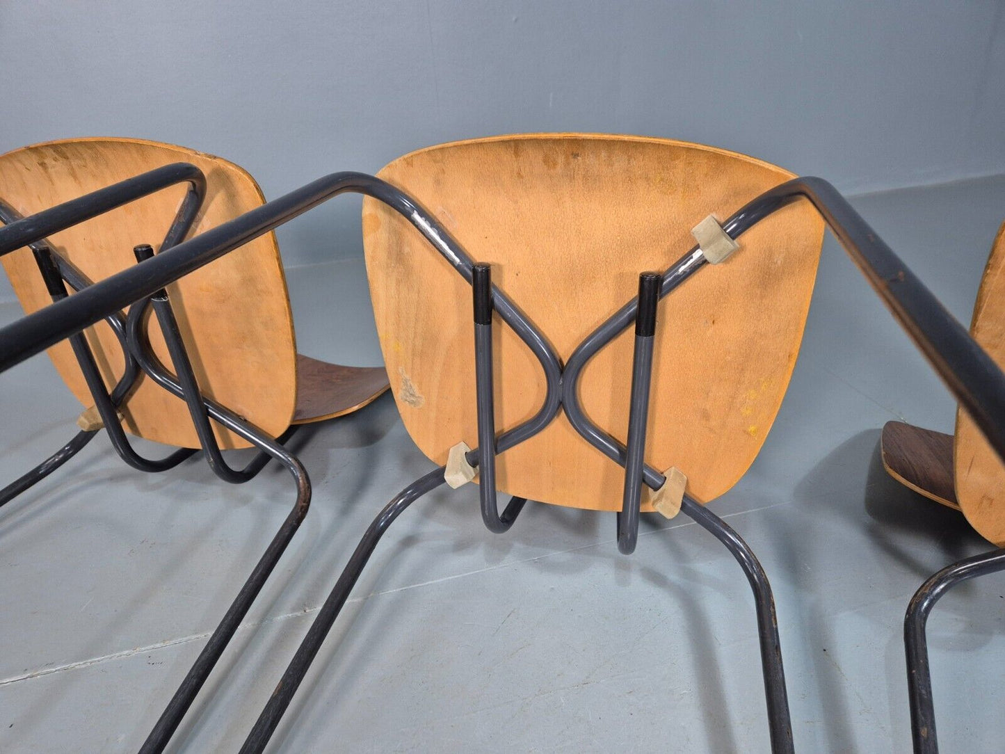 4 Vintage Danish Stacking Chairs Teak Plywood Steel Frame 1960 Retro EB8368 MSTA