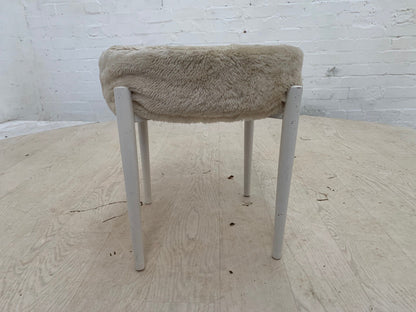 EB3887 Danish White Faux Fur Footstool with White Legs Retro Vintage MFOO