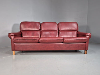 Vintage Danish 3 Seat Sofa Red Leather 1980s Retro MCM EB7619 M3SS