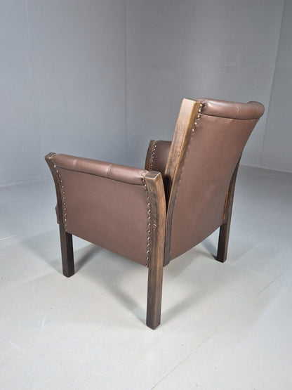 Vintage Danish Lounge Chair Brown Leather Beech Frame Antique Style EB8493 VLEA