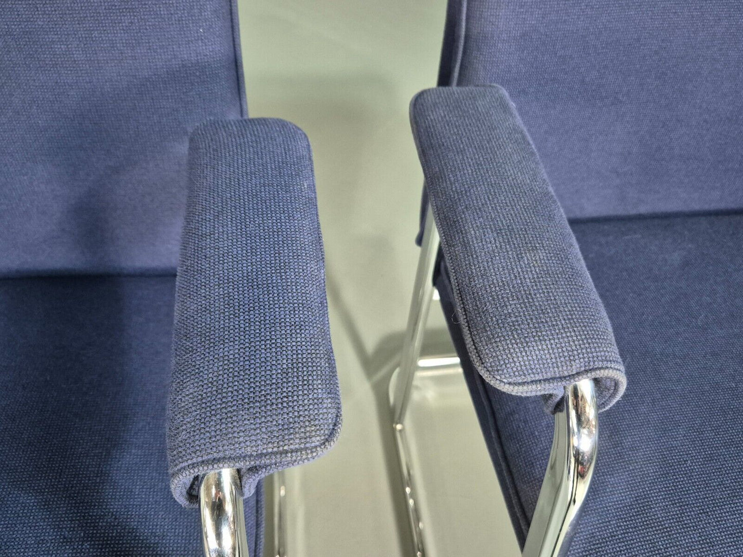 4 Vintage Elbow Chairs Blue Chrome Frame Boss Design 2004 EB7877 MDIN