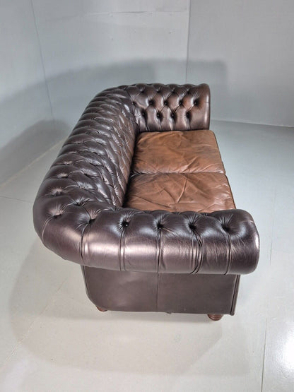 Vintage 3 Seat Chesterfield Sofa Brown Leather  Deep Buttoned EB8172 VCHE