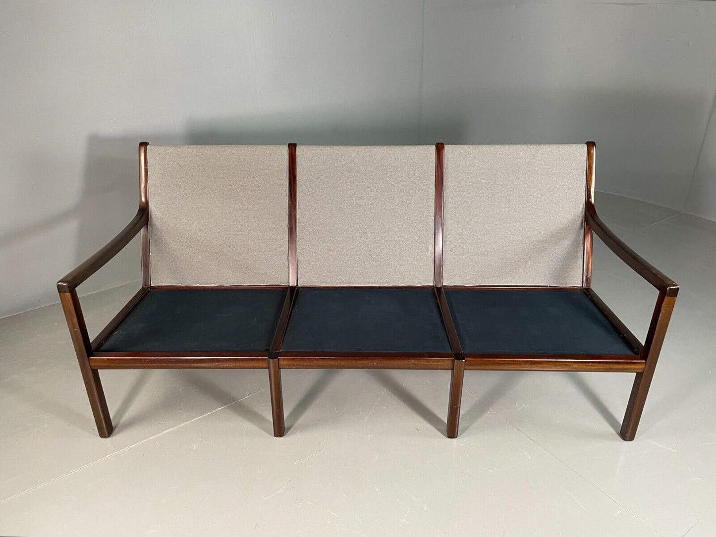 EB6724 Vintage Danish 3 Seat Sofa Blue Mahogany Ole Wanscher MCM Retro M3SS