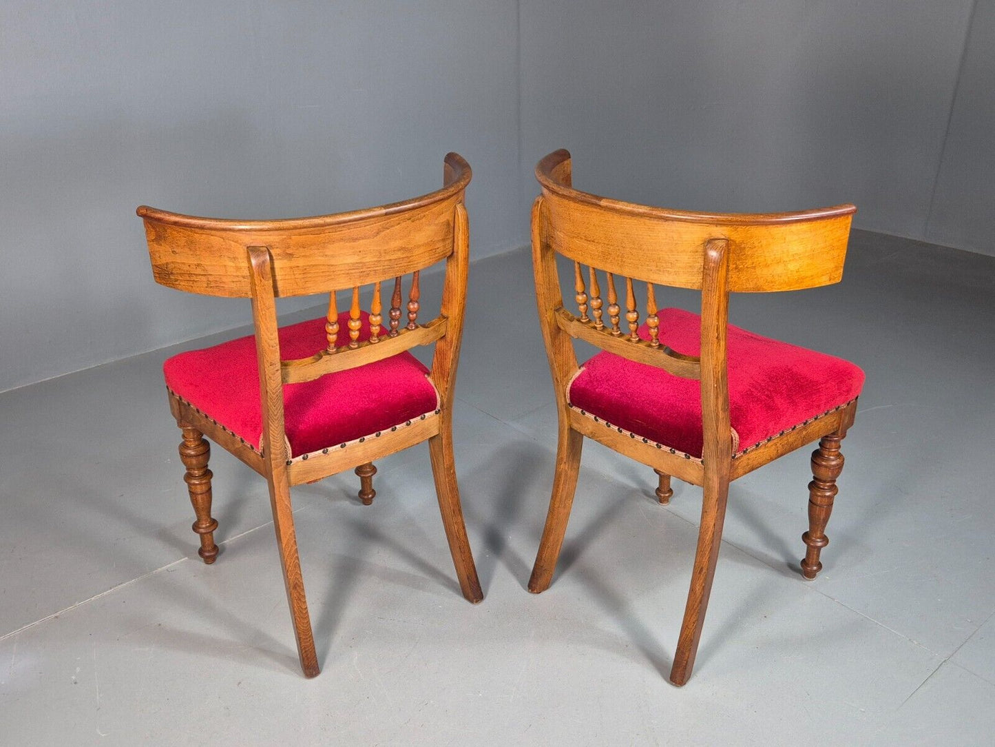 Pair Antique Danish Red Velvet And Mahogany Side Chairs Vintage EB8034 VCLO