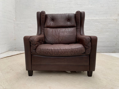 EB3191 Danish Brown Leather Winged-Back Arm Chair Mid-Century Modern Lounge MNOR