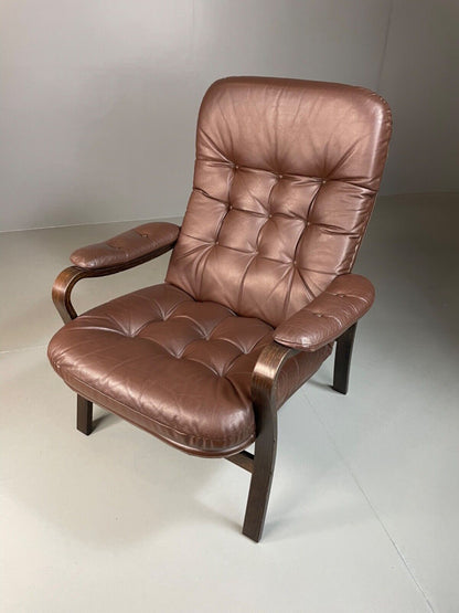 EB4983 Vintage Danish Leather and Vinyl Lounge Chair, Bentwood Frame, Retro MBEN