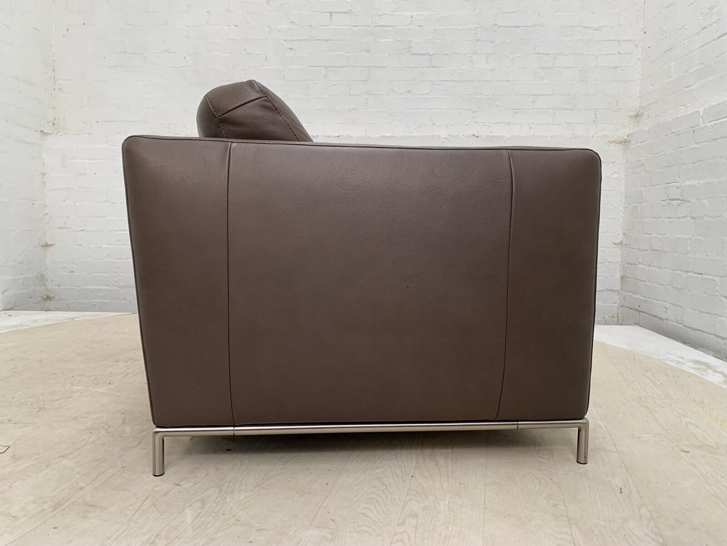 Dark Brown Leather Two Seat Sofa with Steel Base Mid-Century Modern EB3378 M2SS