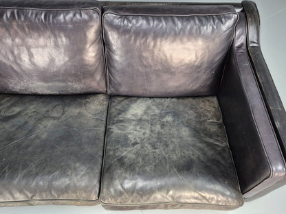 EB8620 Vintage Danish 3 Seat Sofa Black Leather Chrome 1980s Retro EB8620 M3SS