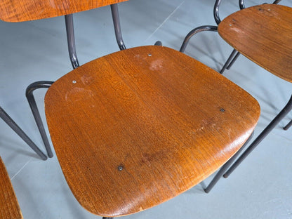 6 Vintage Danish Stacking Chairs Teak Plywood Steel Frame 1960 Retro EB8375 MSTA