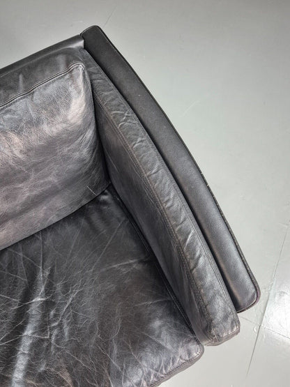 Vintage Danish 2 Seat Sofa Black Leather 1980s Retro MCM EB7625 M2SS