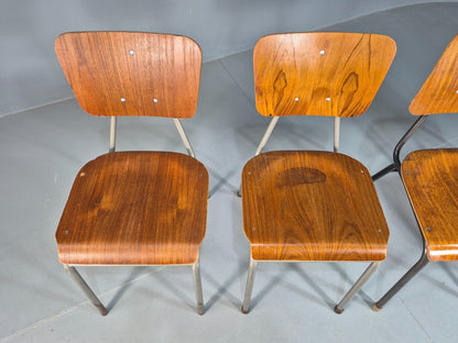 4 Danish Stacking Chairs Harlequin Set Teak Steel Mid Century Retro EB8334 MSTA