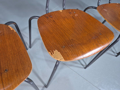 6 Vintage Danish Stacking Chairs Teak Plywood Steel Frame 1960 Retro EB8379 MSTA