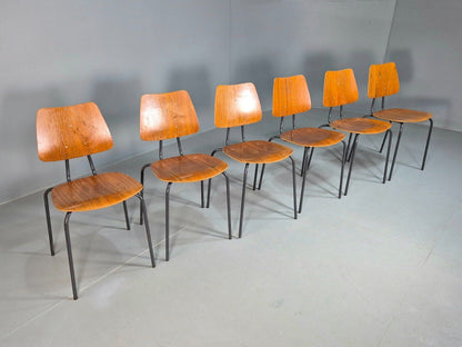 6 Vintage Danish Stacking Chairs Teak Plywood Steel Frame 1960 Retro EB8370 MSTA