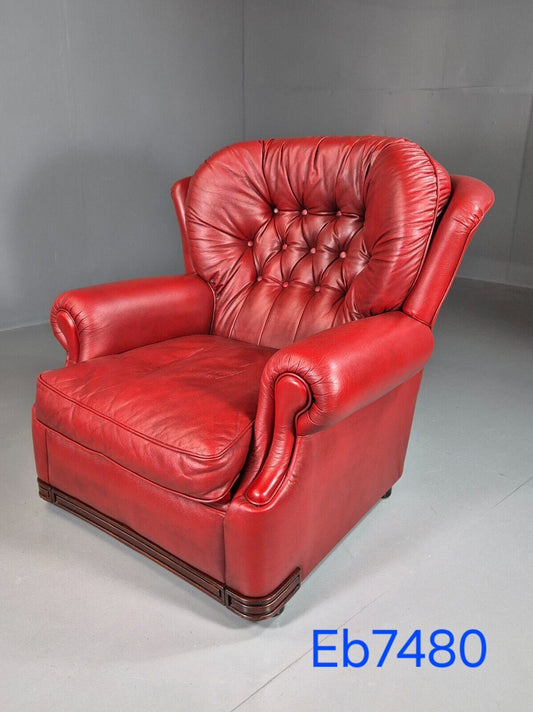 EB7480 Vintage Lounge Chair Red Leather Chesterfield Style 1980s Retro MNOR