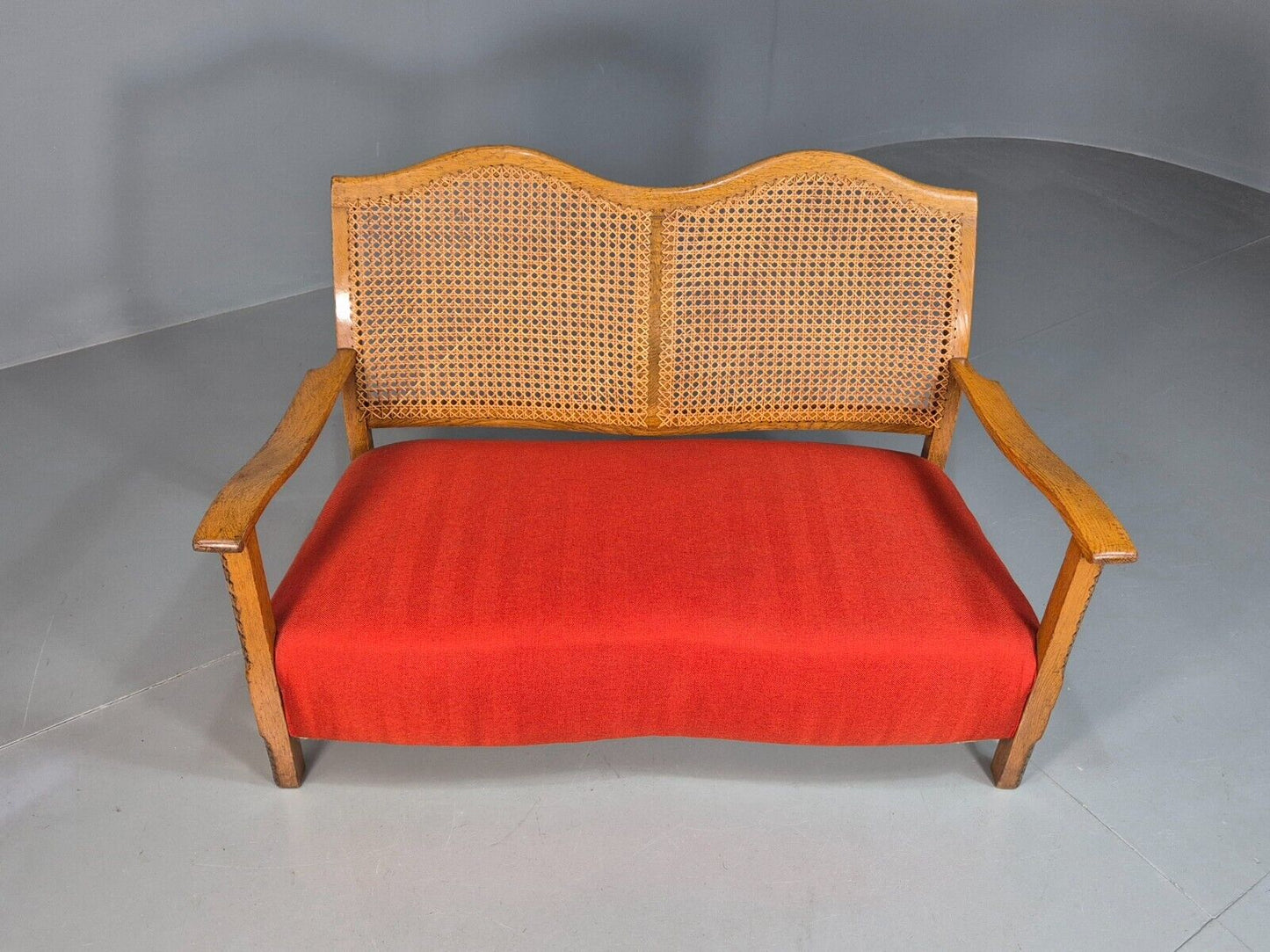 Vintage 2 Seat Sofa Red Seat Bergere Back Oak Frame Edwardian  EB7862 M2SS