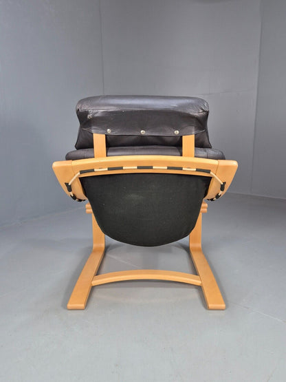 Vintage Danish Lounge Chair Black Leather Skippers Apollo Retro 1980 EB8453 MBEN