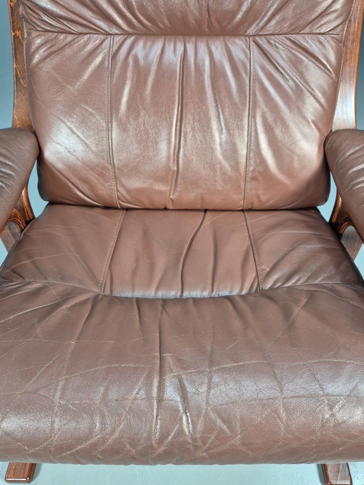 Vintage Danish Lounge Chair Brown Leather Bentwood Frame 1970s Retro EB8633 MBEN