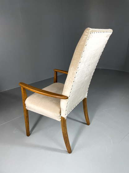 EB6009 Vintage Danish Highback Armchair Cream Velour Studded Seating VCLO