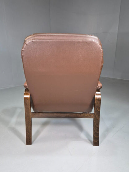 EB7580 Vintage Danish Lounge Chair  Brown Leather  and Vinyl MCM Retro MBEN