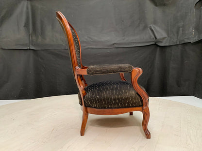 EB2268 Danish Carved Mahogany  & Black Wool Highback Antique Chair Vintage VCAR