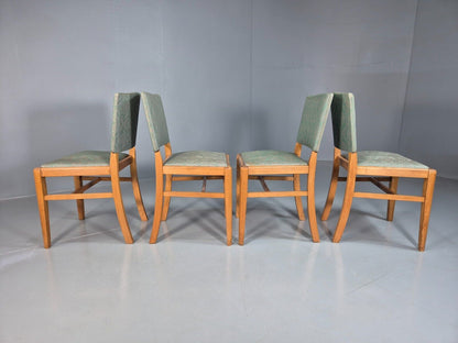 4 Vintage Dining Chairs Green Embossed Vinyl Beech Frame 1960s Retro EB7868 MDIN