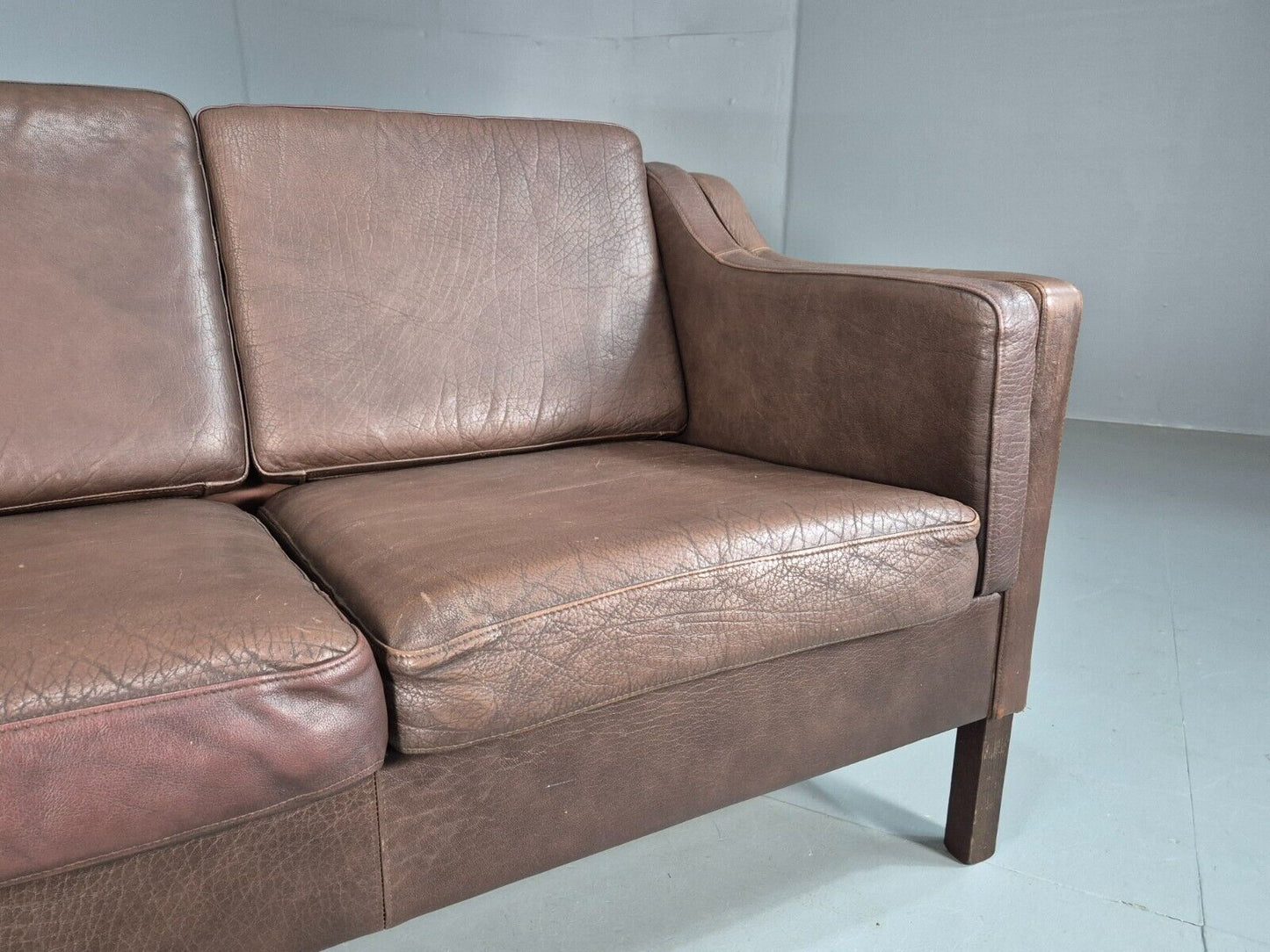 Vintage Danish 2 Seat Sofa Brown Leather Mogensen Style 1970s Retro EB7648 M2SS